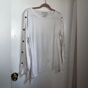White Long Sleeve Top with Button Accents